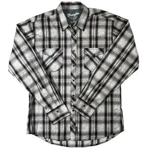 Wrangler Retro Premium Western Shirt L – Brown Plaid Snap Long Sleeve Cowboy